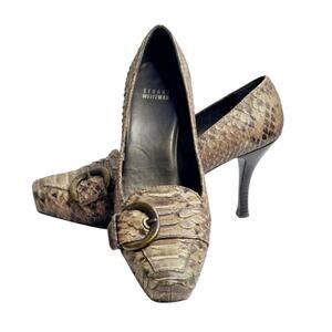 Stuart Weitzman Brown Size 8 1/2 Snake‎ Skin Square Toe Pumps Women's Shoes